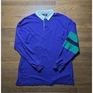 Vintage Lands End Rugby Polo Shirt Mens Tall XL Cotton Long Sleeve‎ 90s Purple